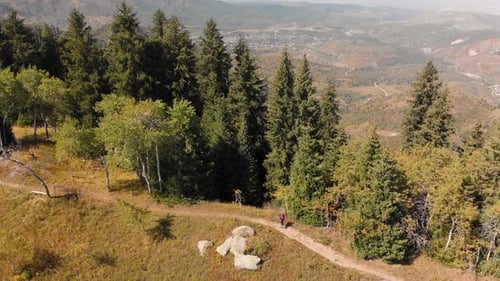 Traveler Walking Mountain Trail Path Aerial