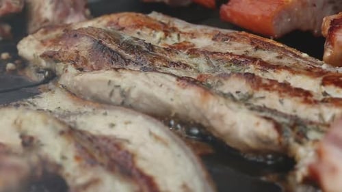 Frying pork meat