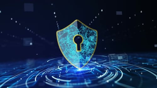 Animated Futuristic Digital Security Shield with Network Protection