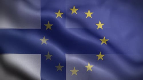 Finland and European Union Flags Waving Loop
