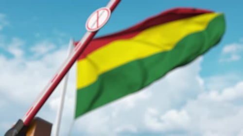 Coronavirus Restriction Barrier with National Flag Waving