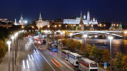 Night hyperlapse of Moscow Kremlin