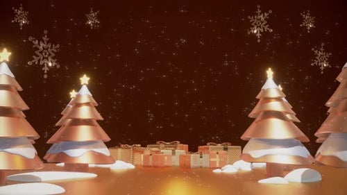 Fondo 3D de árbol de Navidad, nieve y oro