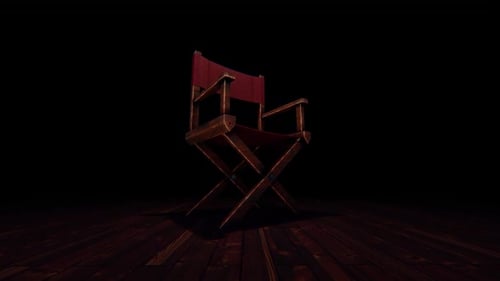 Cinematic 3D Director's Chair Rotating on Dark Stage