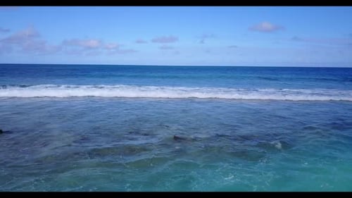 Aerial above landscape of beautiful bay beach wildlife by aqua blue lagoon and white sand background