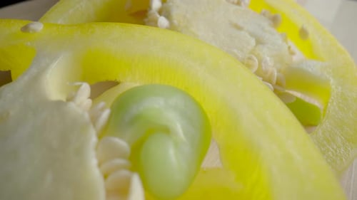 Extreme Close-Up of Sliced Yellow Bell Pepper