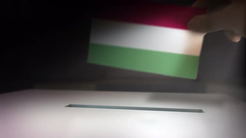 Hand Inserts National Flag Ballot into Voting Box