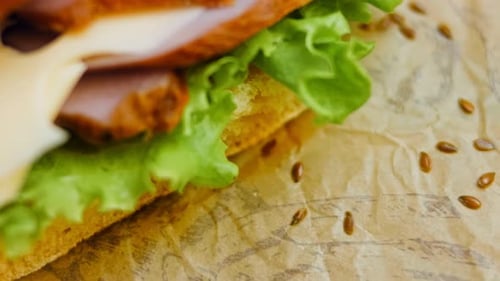 Close Up of Meat and Cheese Sandwich
