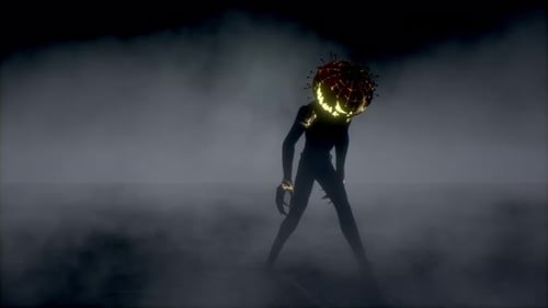 Halloween Jack-o'-Lantern Creature Dancing in Fog