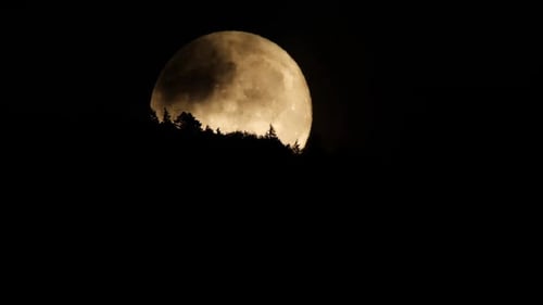 Moon with Clouds at Night Sky Over Mountain Forest Mystical and Mystery Huge Moon Nature Timelapse