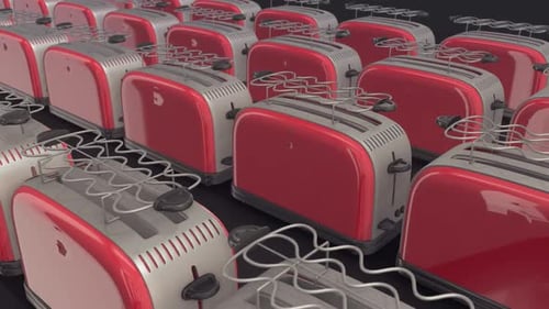 a lot of Bread toasters in a row hd