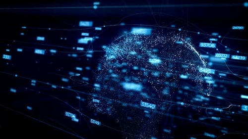 Digital Particle Globe with Data Flow and Network Connections