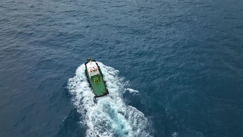 I Follow the Boat in the Open Sea Aerial View 4 k Turkey Alanya