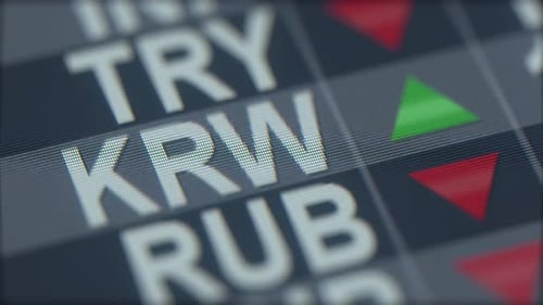 Digital Display Showing Currency Exchange Rates and Financial Trends