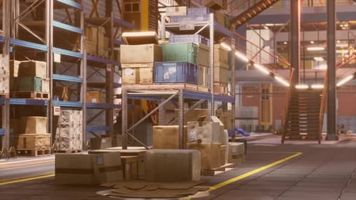 Rows of Shelves with Boxes in Warehouse