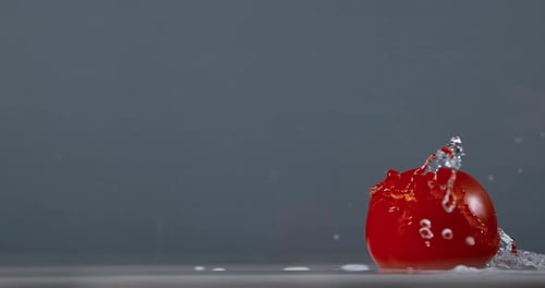 Tomatoes, solanum lycopersicum, Fruits Falling on Water, Slow Motion 4K