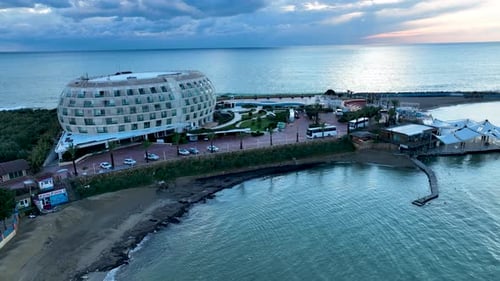 Trendy Modern Hotel Aerial view 4 K Turkey Alanya