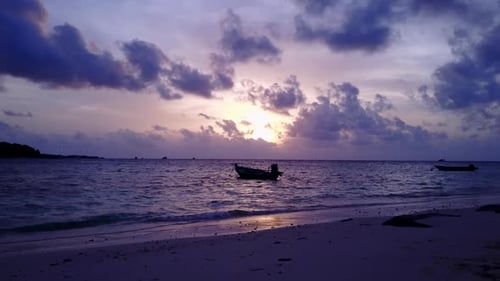 Aerial top down abstract of paradise shore beach voyage by turquoise ocean with white sandy backgrou