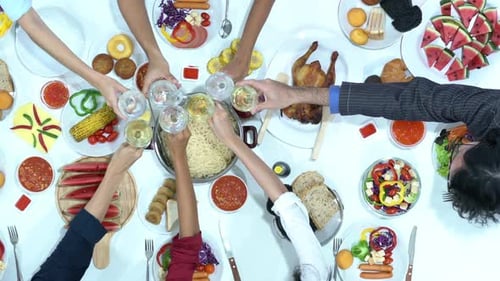 Top view of dinner on table
