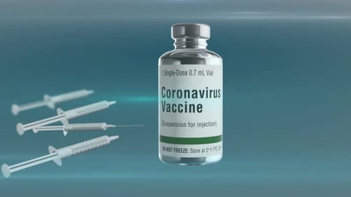 Rotating Coronavirus Vaccine Vial with Syringes Medical Animation
