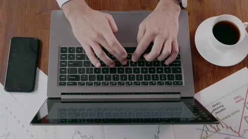 Freelancer Work in Cafe with Laptop