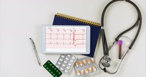 Medical Equipment and Tablet Displaying EKG