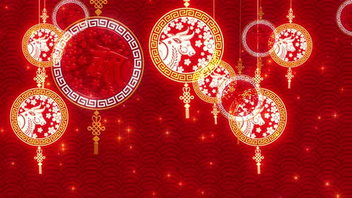 Auspicious Chinese New Year Ox Ornaments Background Loop