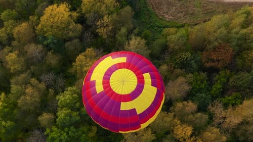 Hot Air Balloon Flies over Autumn Forest