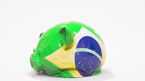 Brazilian Flag Piggy Bank Deflating Financial Crisis Animation