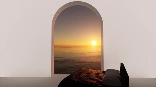Bed Sunset Sea in 3d Style
