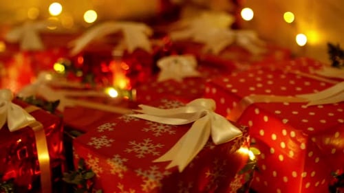 Festive Holiday Presents with Warm Lights