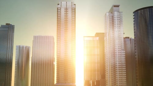 Rascacielos de negocios al atardecer
