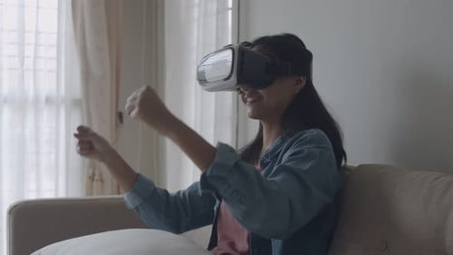 Woman Using VR Headset, Immersive Experience