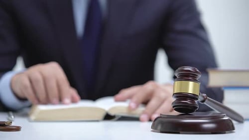 Legal Professional Reviews Law Book with Gavel