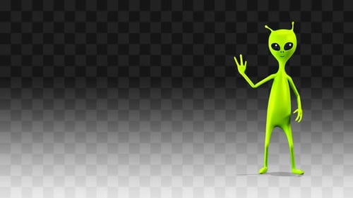 Green 3D Alien Character Waving Hand Greeting Animation