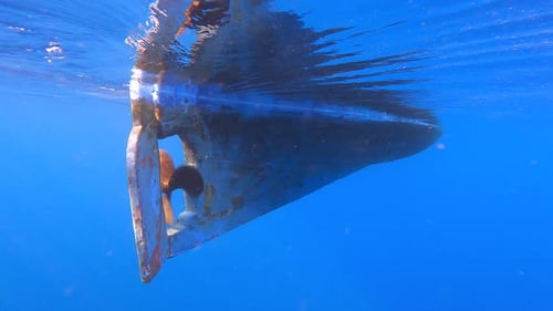Boat's Underwater Rudder and Propeller