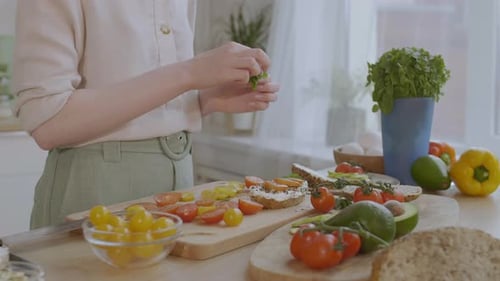 Vegetarian Sandwich with Tomato and Avocado in Kitchen