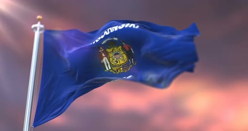 Waving Wisconsin State Flag with Bright Sky Background