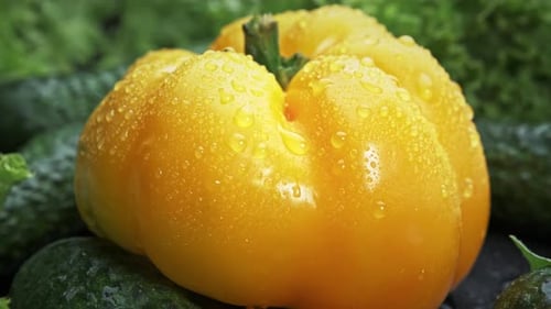 Large Yellow Bell Pepper on a Green Background.