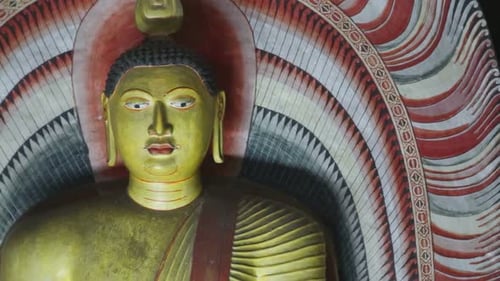 DAMBULLA, SRI LANKA - FEBRUARY 2014: Close up view of sitting Buddha at the Golden Temple of Dambull