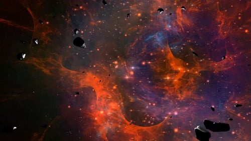 Red Galaxy Asteroids Cluster Space Overlay Motion Loop Background