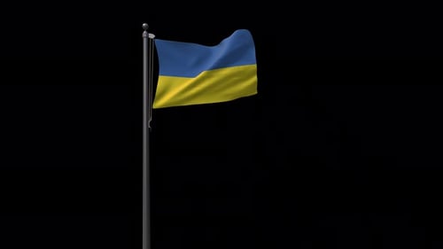 Realistic Ukraine Flag Waving on a Vertical Pole