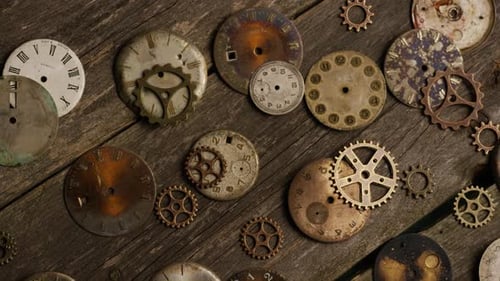 Rotierende Stock-Bildmaterial von antiken und verwitterten Zifferblättern