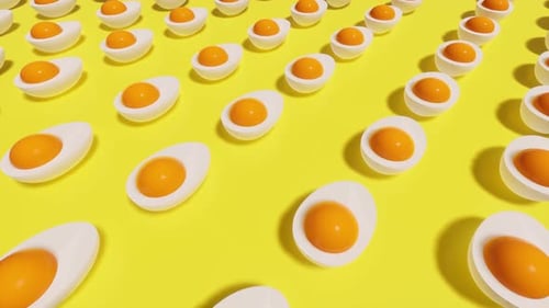 Modern Boiled Egg Halves Animated Pattern on Yellow Background