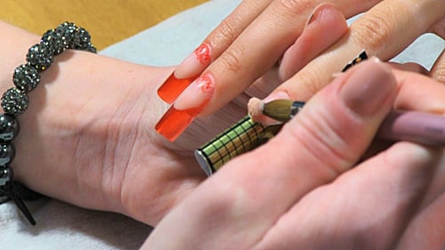 Acrylic Nail Art Being Applied in Studio