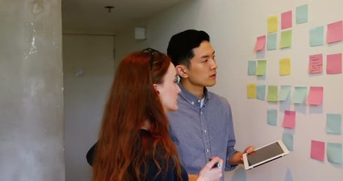 Team Collaborating on Sticky Note Ideas Board