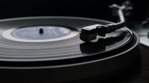 Record Player Spinning Vinyl Record Close Up