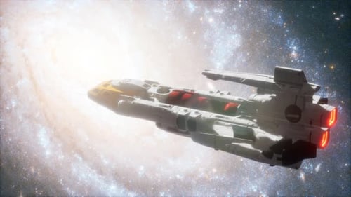 Futuristic Spaceship Flying through Galactic Space