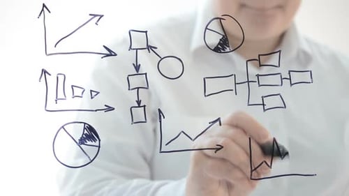 Woman Draws Business Analytics Charts on Screen