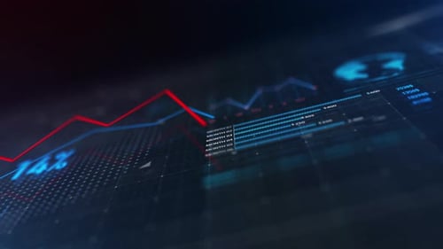 Futuristic Digital Data Visualization with Growing Charts and Global Connectivity